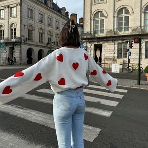 Heart Sweater / Red and White Sweater